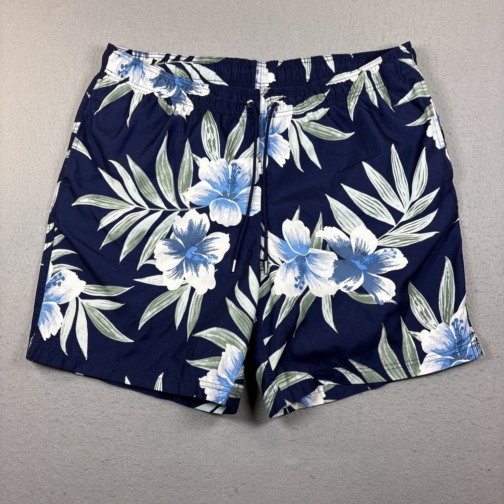 Lands End Men XL 40-42 Swim Trunk Board Shorts‎ Lined Blue Floral Beach Vacation